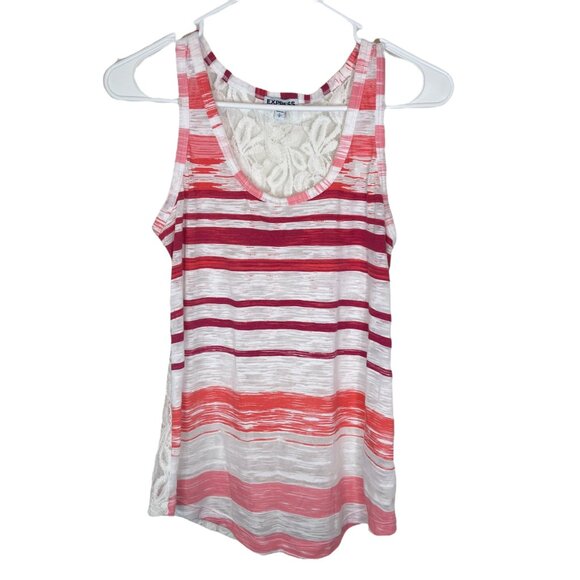 EXPRESS Tank Top Size SP Pink White Semi Sheer Striped Pullover Small Petite - Picture 2 of 10